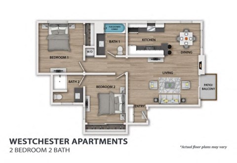 Westchester two bedroom one bathroom floorplan